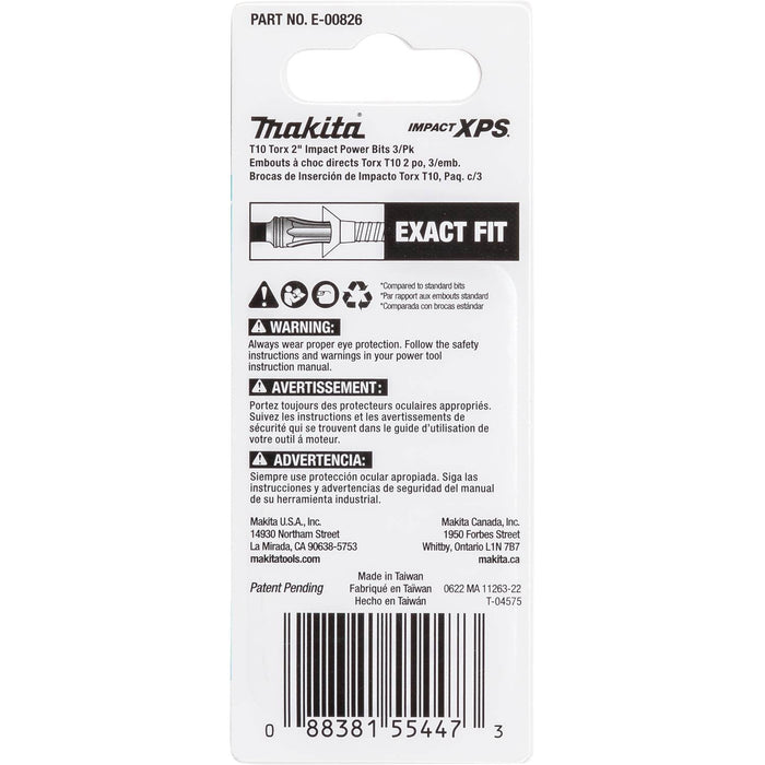 Makita (E - 00826) Impact XPS® T10 Torx 2" Power Bit, 3/pk - Pacific Power Tools