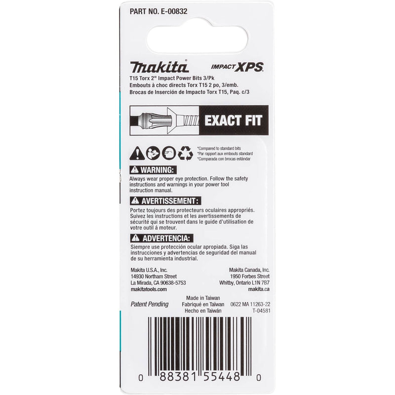Makita (E - 00832) Impact XPS® T15 Torx 2" Power Bit, 3/pk - Pacific Power Tools