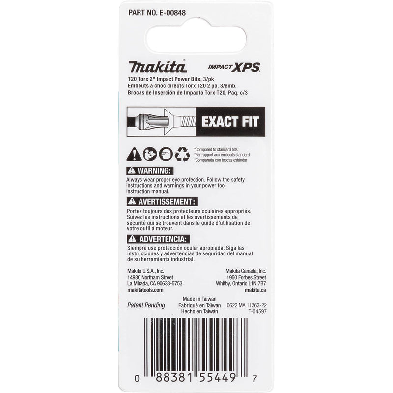Makita (E - 00848) Impact XPS® T20 Torx 2" Power Bit, 3/pk - Pacific Power Tools