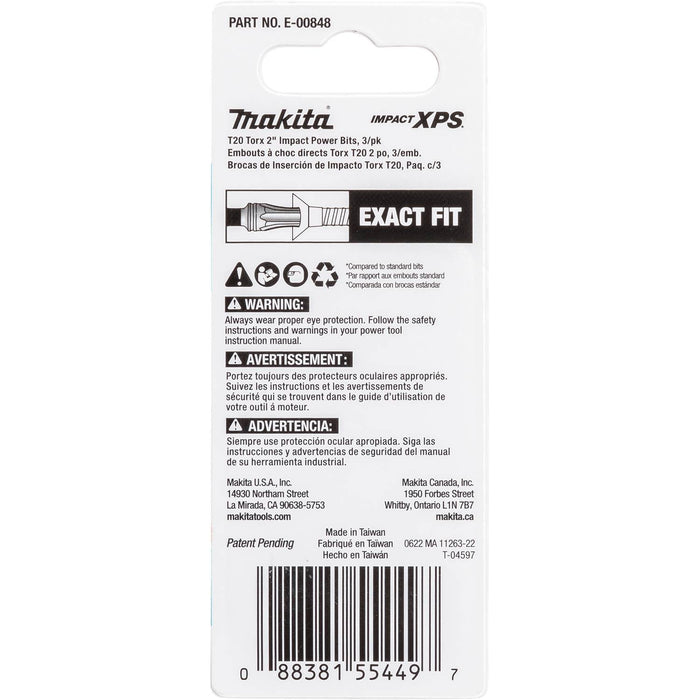 Makita (E - 00848) Impact XPS® T20 Torx 2" Power Bit, 3/pk - Pacific Power Tools