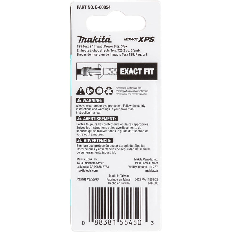 Makita (E - 00854) Impact XPS® T25 Torx 2" Power Bit, 3/pk - Pacific Power Tools