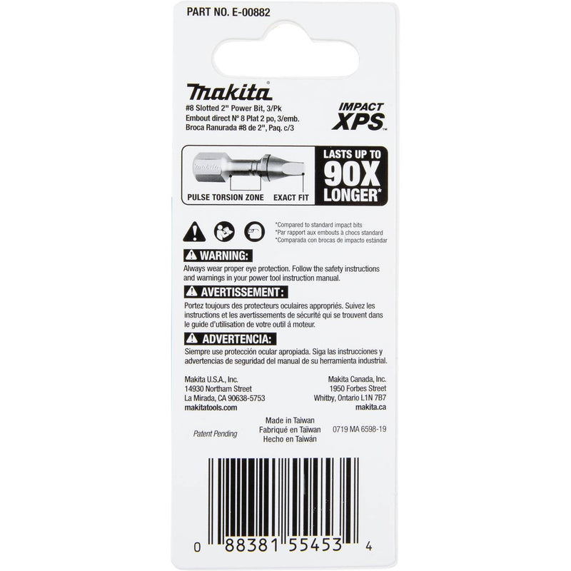 Makita (E - 00882) Impact XPS® 8 Slotted 2" Power Bit, 3/pk - Pacific Power Tools