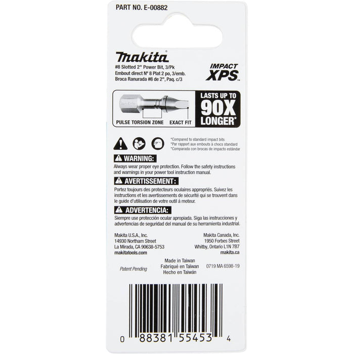 Makita (E - 00882) Impact XPS® 8 Slotted 2" Power Bit, 3/pk - Pacific Power Tools