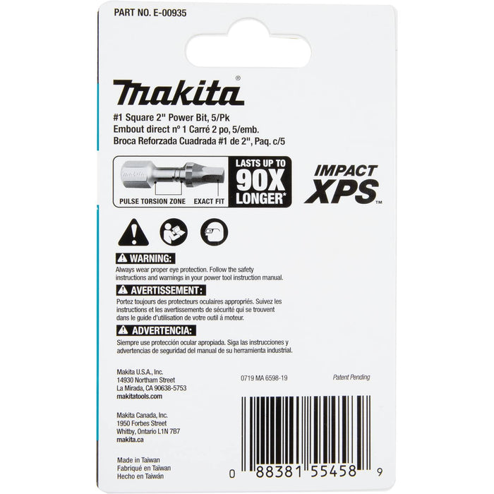 Makita (E - 00935) Impact XPS® 1 Square 2" Power Bit, 5/pk - Pacific Power Tools