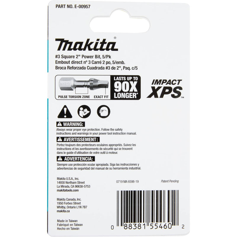 Makita (E - 00957) Impact XPS® 3 Square 2" Power Bit, 5/pk - Pacific Power Tools