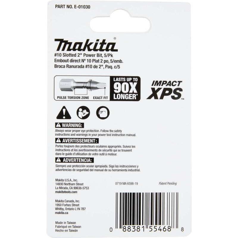 Makita (E - 01030) Impact XPS® 10 Slotted 2" Power Bit, 5/pk - Pacific Power Tools