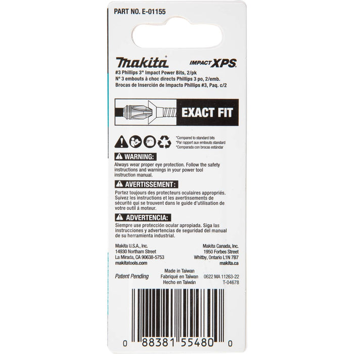 Makita (E - 01155) Impact XPS® 3 Phillips 3" Power Bit, 2/pk - Pacific Power Tools