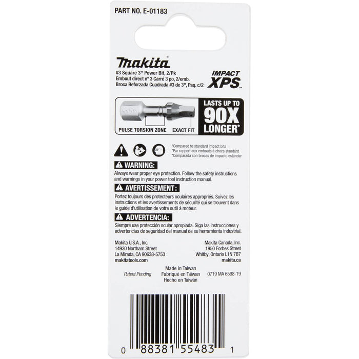 Makita (E - 01183) Impact XPS® 3 Square 3" Power Bit, 2/pk - Pacific Power Tools