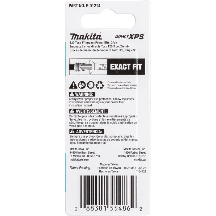 Makita (E - 01214) Impact XPS® T20 Torx 3" Power Bit, 2/pk - Pacific Power Tools
