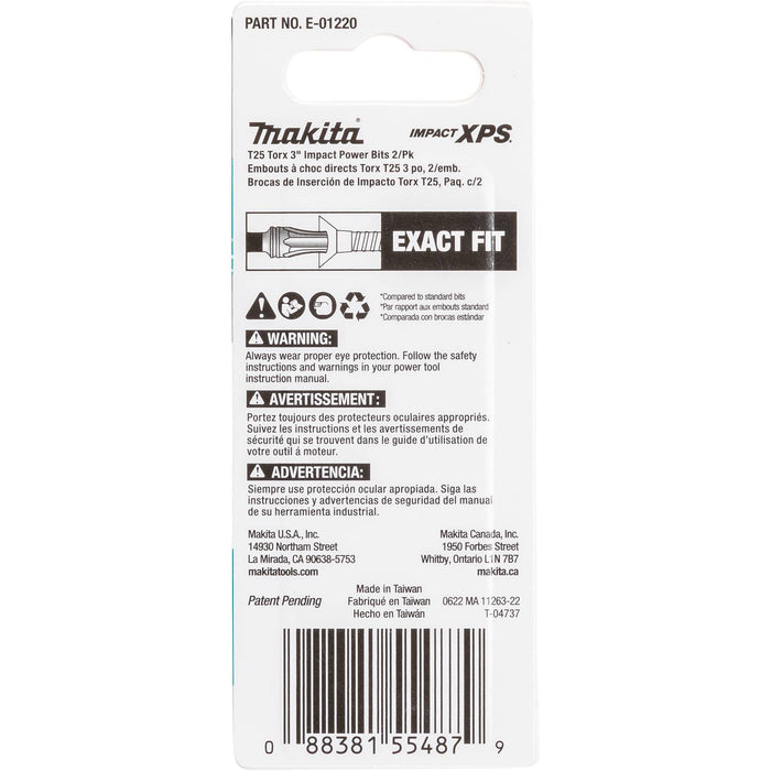 Makita (E - 01220) Impact XPS® T25 Torx 3" Power Bit, 2/pk - Pacific Power Tools