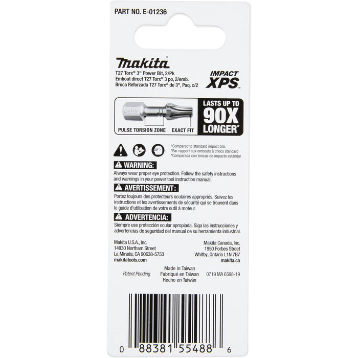 Makita (E - 01236) Impact XPS® T27 Torx 3" Power Bit, 2/pk - Pacific Power Tools