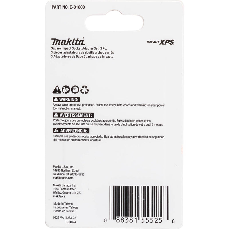 Makita (E - 01600) Impact XPS® 3 Pc. Square 2" Socket Adapter Set, 1/4", 3/8" and 1/2" - Pacific Power Tools