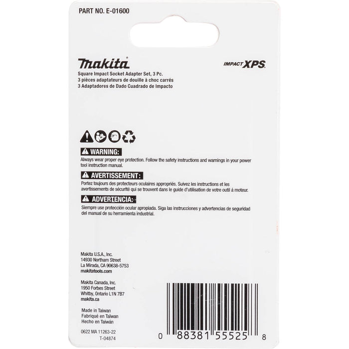 Makita (E - 01600) Impact XPS® 3 Pc. Square 2" Socket Adapter Set, 1/4", 3/8" and 1/2" - Pacific Power Tools