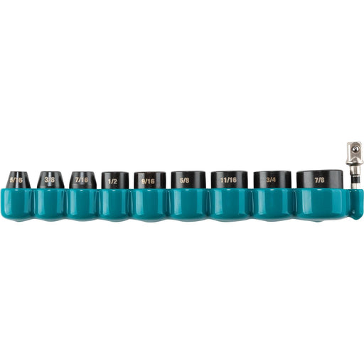 Makita (E - 01672) Impact XPS® 10 Pc. 3/8" Drive 6 - Point SAE Impact Socket Set w/ Standard Socket Adapter - Pacific Power Tools