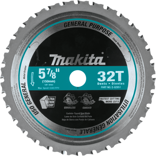 Makita (E - 02951) 5 - 7/8" 32T Carbide - Tipped Saw Blade, Metal/General Purpose - Pacific Power Tools