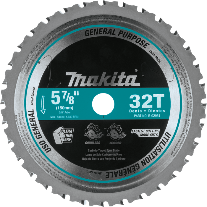 Makita (E - 02951) 5 - 7/8" 32T Carbide - Tipped Saw Blade, Metal/General Purpose - Pacific Power Tools