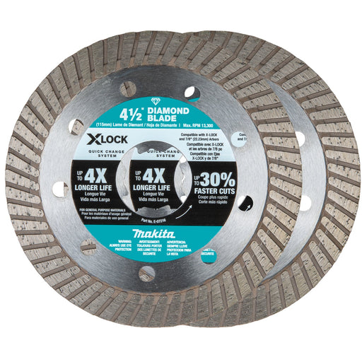 Makita (E - 07222) X - LOCK 4 - 1/2" Turbo Rim Diamond Blade for Masonry Cutting, 2/pk - Pacific Power Tools