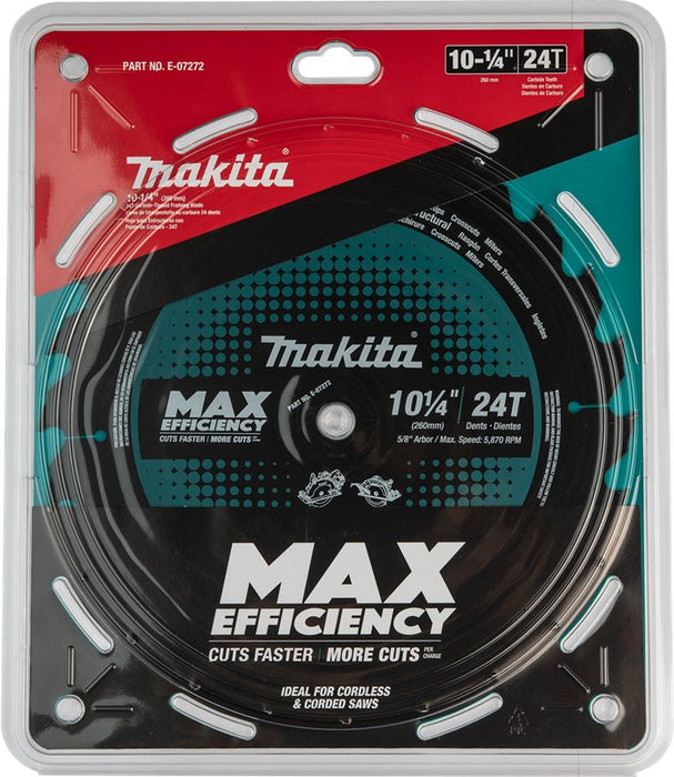 Makita (E - 07272) 10 - 1/4" 24T Carbide - Tipped Max Efficiency Thin Kerf Circular Saw Blade, Framing - Pacific Power Tools