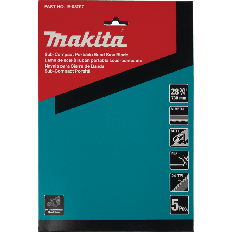 Makita (E - 08757) 28‑3/4" 24 TPI Bi‑Metal Sub‑Compact Portable Band Saw Blade, 5 pk - Pacific Power Tools