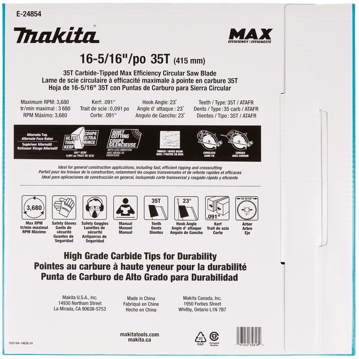 Makita (E - 24854) 16‑5/16" 35T CT MAX EFFICIENCY CIRCULAR SAW BLADE - Pacific Power Tools