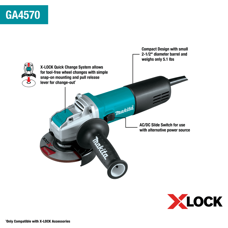 Makita (GA4570 - R) 4 - 1/2" X - LOCK Angle Grinder (Factory Reconditioned) - Pacific Power Tools