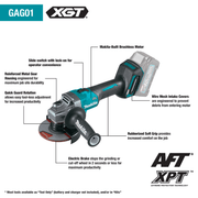 Makita (GAG01M1) 40V max XGT® Brushless Cordless 4 - 1/2” / 5" Angle Grinder Kit, electric brake, no lock - off, lock - on, bag, with one battery (4.0Ah) - Pacific Power Tools