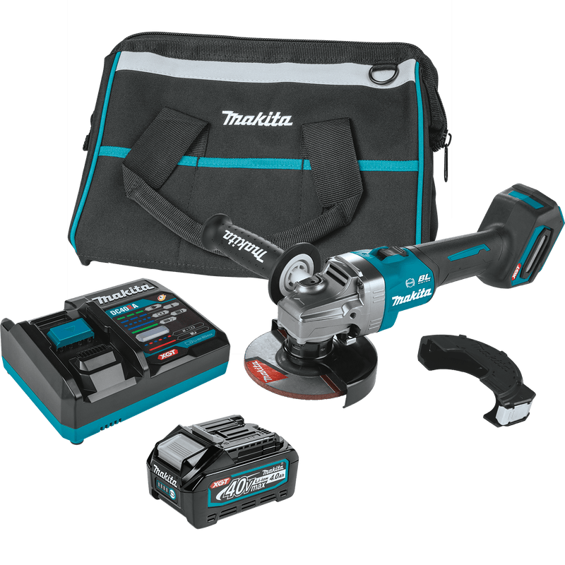 Makita (GAG01M1) 40V max XGT® Brushless Cordless 4 - 1/2” / 5" Angle Grinder Kit, electric brake, no lock - off, lock - on, bag, with one battery (4.0Ah) - Pacific Power Tools