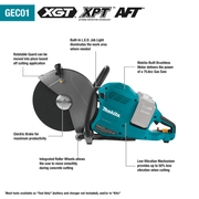 Makita (GEC01PL4) 80V max (40V max X2) XGT® Brushless 14" Power Cutter Kit, with AFT®, Electric Brake, 4 ea. BL4080F battery, dual port charger (8.0Ah) - Pacific Power Tools