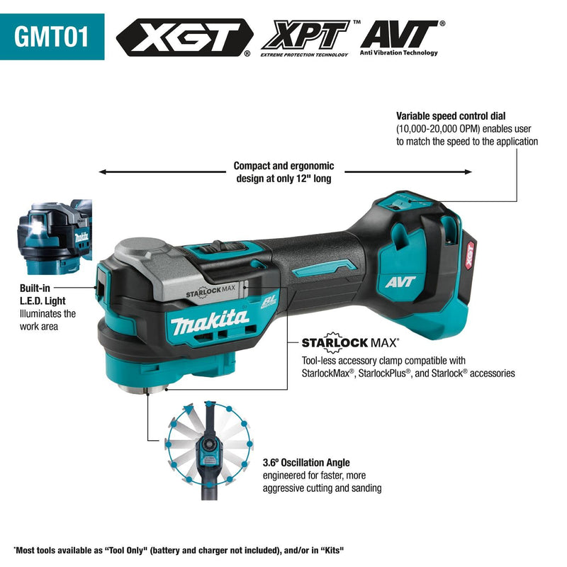 Makita (GMT01Z) 40V max XGT® Brushless StarlockMax® Oscillating Multi - Tool (Tool Only) - Pacific Power Tools
