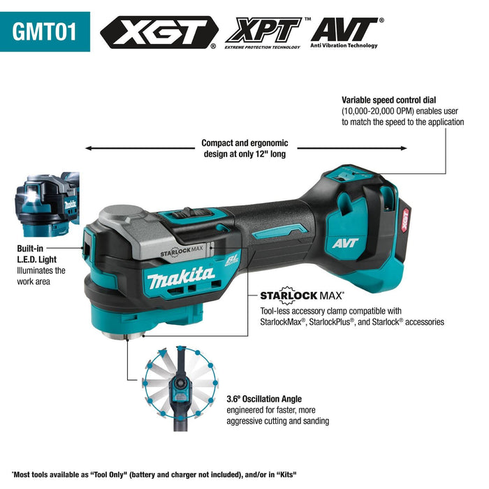 Makita (GMT01Z) 40V max XGT® Brushless StarlockMax® Oscillating Multi - Tool (Tool Only) - Pacific Power Tools