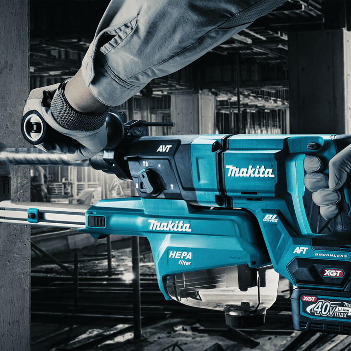 Makita (GRH07M1W) 40V max XGT® Brushless 1 - 1/8" SDS - PLUS AVT® Rotary Hammer (D - Handle) Kit w/ Dust Extractor, AFT®, AWS® Capable (4.0Ah) - Pacific Power Tools