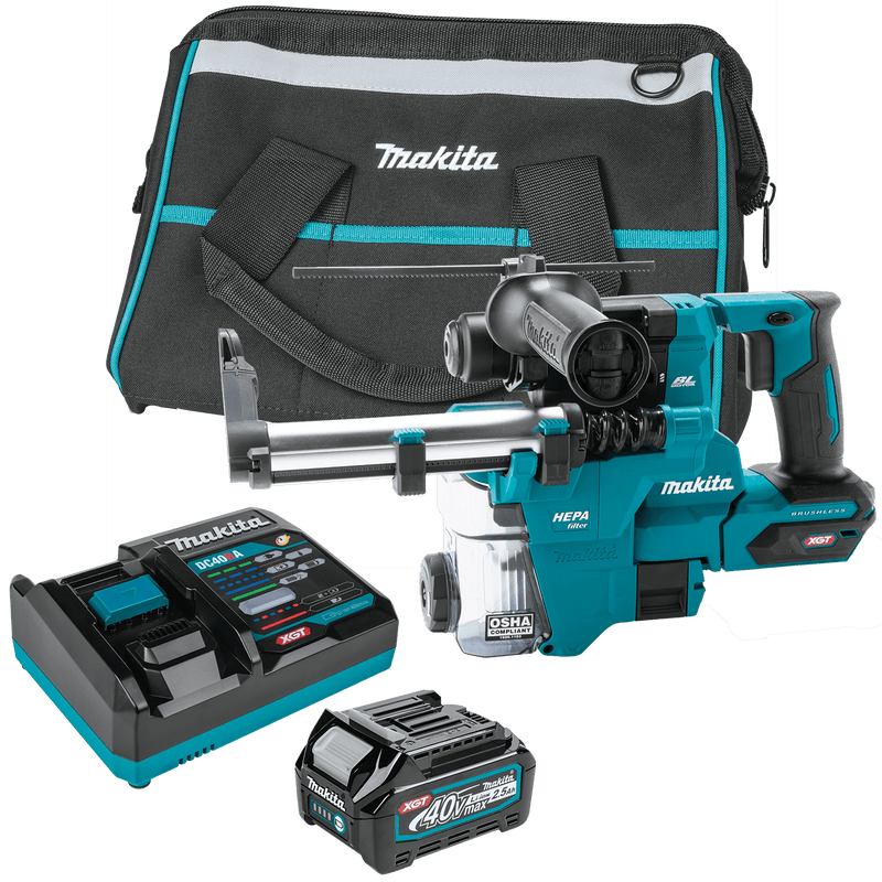 Makita (GRH10D1W) 40V max XGT® Brushless 13/16" SDS - PLUS AVT® Rotary Hammer Kit w/ Dust Extractor, AFT®, AWS® Capable (2.5Ah) - Pacific Power Tools