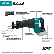 Makita (GRJ01M1) 40V max XGT® Brushless Cordless Recipro Saw Kit, bag, with one battery (4.0Ah) - Pacific Power Tools