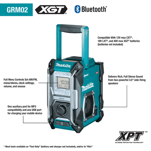 Makita (GRM02) 40V max XGT® Cordless/Corded Bluetooth® Job Site Radio (Tool Only) - Pacific Power Tools