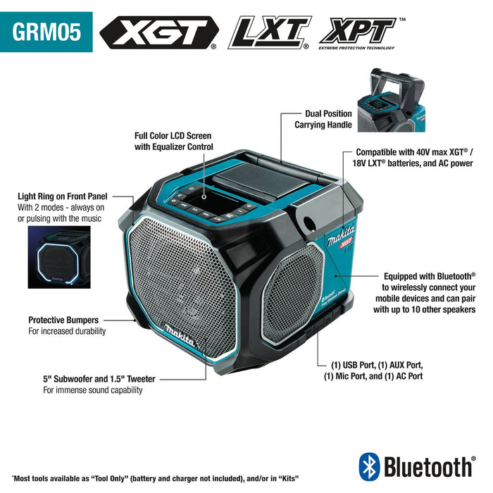 Makita (GRM05) 40V max XGT® Cordless/Corded Bluetooth® Job Site Radio (Tool Only) - Pacific Power Tools