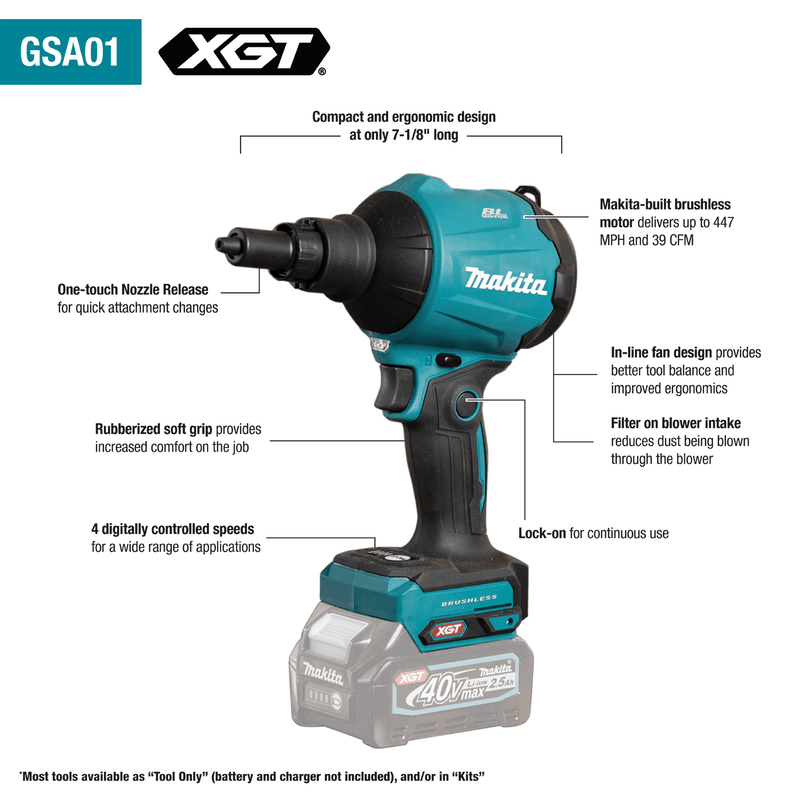 Makita (GSA01Z) 40V XGT® Brushless High Speed Blower/Inflator (Tool Only) - Pacific Power Tools