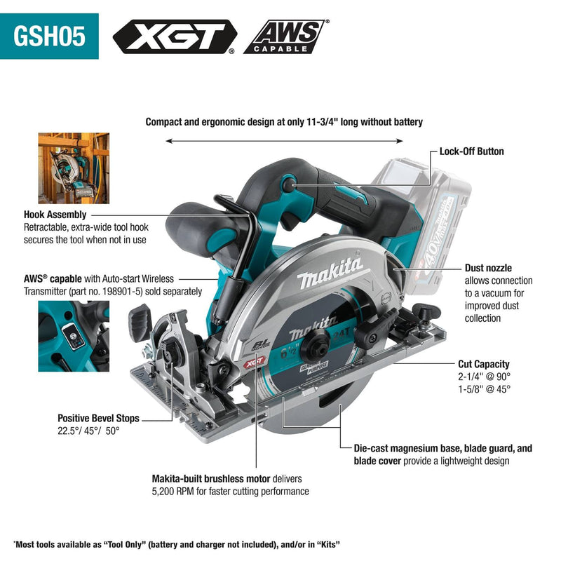 Makita (GSH05Z) 40V max XGT® Brushless 6 - 1/2" Circular Saw (Tool Only) - Pacific Power Tools