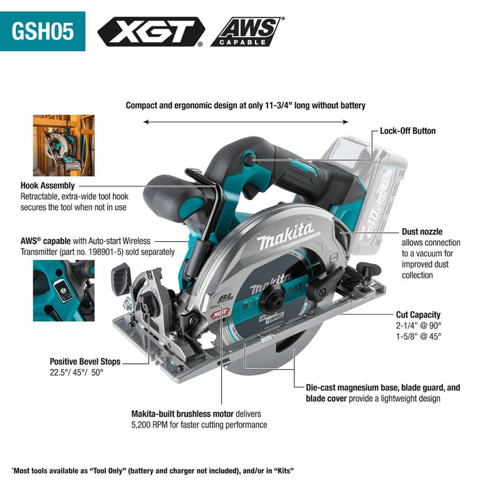 Makita (GSH05Z) 40V max XGT® Brushless 6 - 1/2" Circular Saw (Tool Only) - Pacific Power Tools