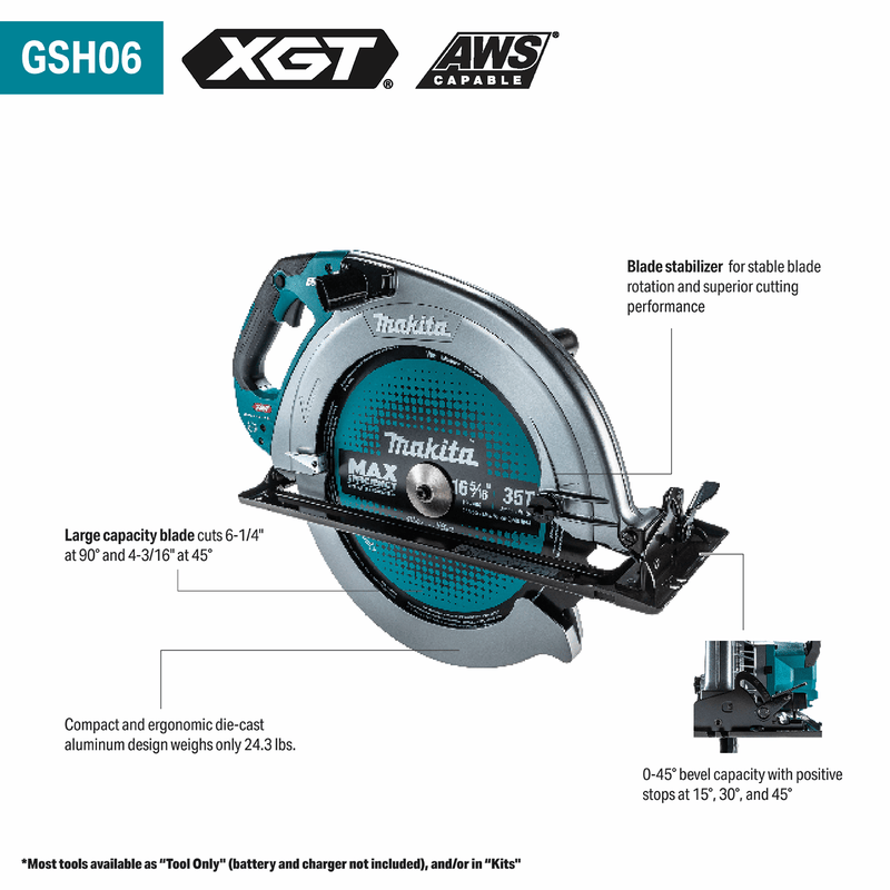 Makita (GSH06T1) 40V max XGT® Brushless 16‑5/16" Circular Saw Kit, AWS Capable (5.0Ah) - Pacific Power Tools
