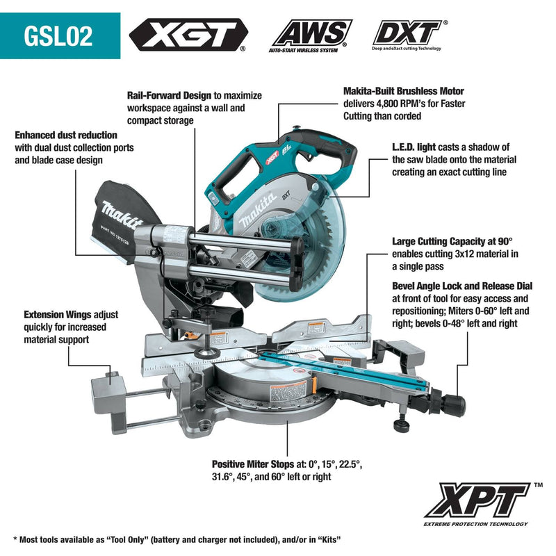 Makita (GSL02M1) 40V max XGT® Brushless 8 - 1/2" Dual - Bevel Sliding Compound Miter Saw Kit (4.0Ah) - Pacific Power Tools