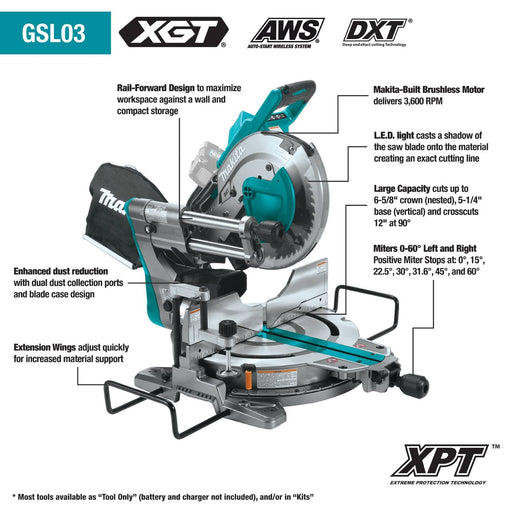 Makita (GSL03Z) 40V max XGT® Brushless 10" Dual - Bevel Sliding Compound Miter Saw (Tool Only) - Pacific Power Tools