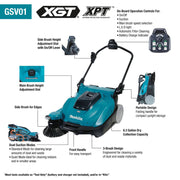 Makita (GSV01PL) 40V max XGT® 25 - 1/2" Vacuum Sweeper Kit (8.0Ah) - Pacific Power Tools