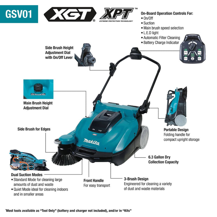 Makita (GSV01PL) 40V max XGT® 25 - 1/2" Vacuum Sweeper Kit (8.0Ah) - Pacific Power Tools