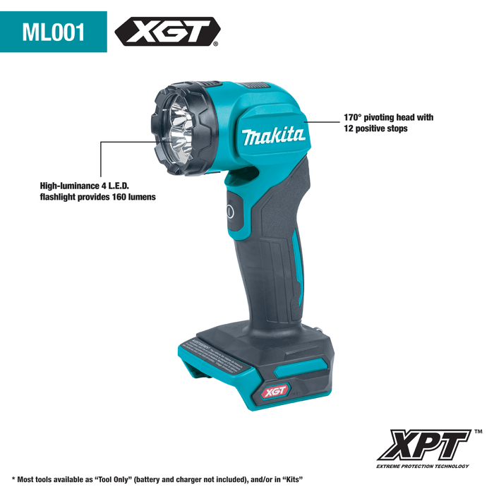 Makita (GT401M1D1) 40V max XGT® Brushless Cordless 4 Pc. Combo Kit, GPH01, GDT01, GRJ01, ML001G, bag (2.5Ah/4.0Ah) - Pacific Power Tools