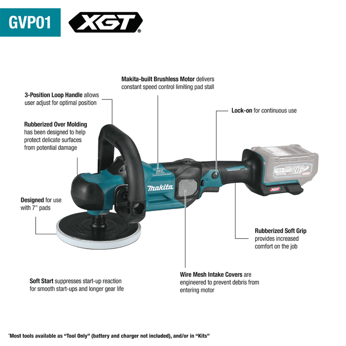 Makita (GVP01M1) 40V max XGT® Brushless 7" Polisher Kit (4.0Ah) - Pacific Power Tools
