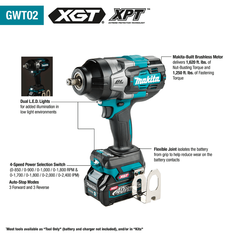 Makita (GWT02D) 40V max XGT 1/2" Impact Wrench Friction Ring Kit - Pacific Power Tools