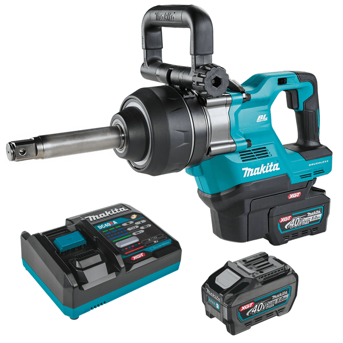 Makita (GWT10T) 40V max XGT® Brushless 4‑Sp. High‑Torque 1" Sq. Drive D‑Handle Extended Anvil Impact Wrench kit w/ Friction Ring (5.0Ah) - Pacific Power Tools