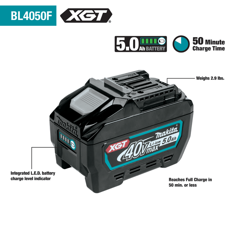 Makita (GWT10T) 40V max XGT® Brushless 4‑Sp. High‑Torque 1" Sq. Drive D‑Handle Extended Anvil Impact Wrench kit w/ Friction Ring (5.0Ah) - Pacific Power Tools