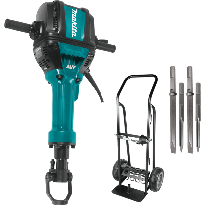 Makita (HM1812X3) 70 lb. Advanced AVT® Breaker Hammer, 1 - 1/8" Hex, 4 - piece steel set, premium cart - Pacific Power Tools