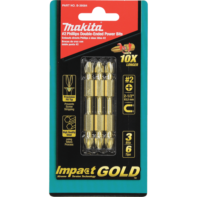 Makita | Impact GOLD® (2‑1/2") Phillips Double‑Ended Power Bit, 3/pk - Pacific Power Tools
